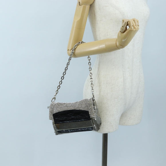 Jimmy Choo Chain Shoulder Bag Leather Sequins Silver Auth 203255M
