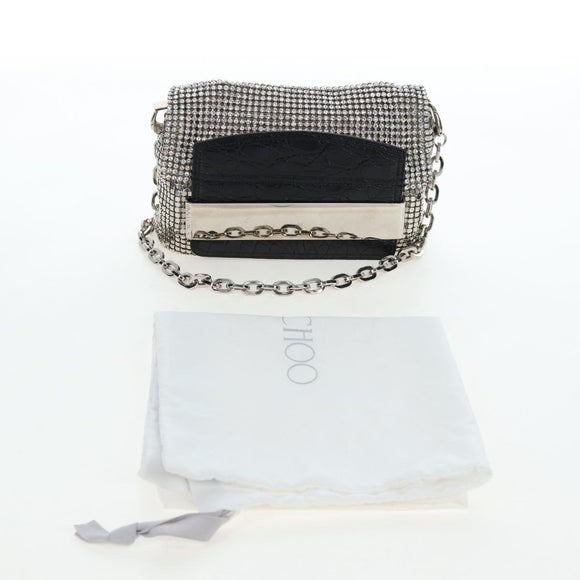 Jimmy Choo Chain Shoulder Bag Leather Sequins Silver Auth 203255M