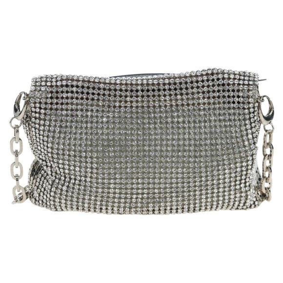Jimmy Choo Chain Shoulder Bag Leather Sequins Silver Auth 203255M