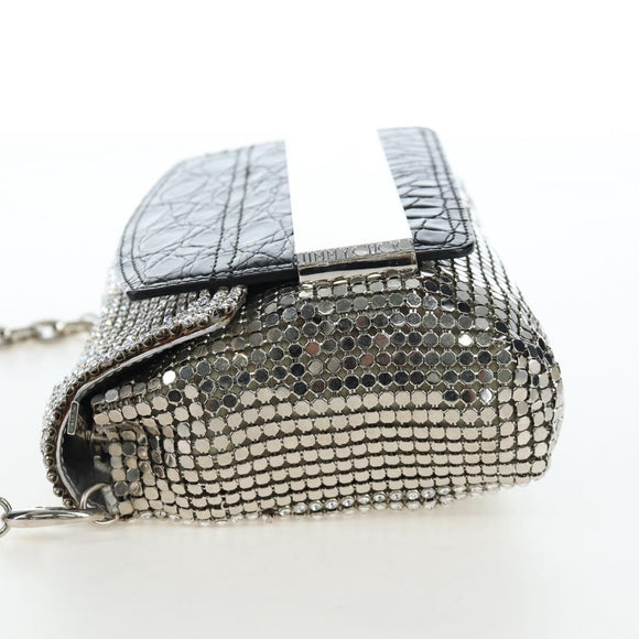 Jimmy Choo Chain Shoulder Bag Leather Sequins Silver Auth 203255M