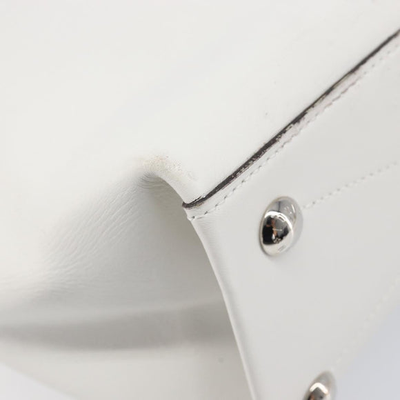 LOUIS VUITTON V Baguette GM Shoulder Bag Leather White Silver LV Auth 203256
