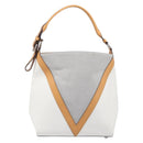LOUIS VUITTON V Baguette GM Shoulder Bag Leather White Silver LV Auth 203256-13