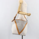 LOUIS VUITTON V Baguette GM Shoulder Bag Leather White Silver LV Auth 203256-23
