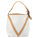 LOUIS VUITTON V Baguette GM Shoulder Bag Leather White Silver LV Auth 203256-2