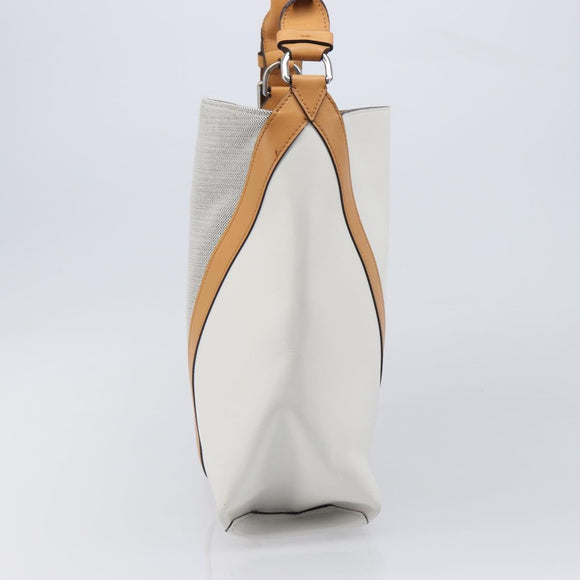 LOUIS VUITTON V Baguette GM Shoulder Bag Leather White Silver LV Auth 203256