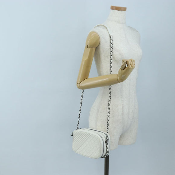 CHANEL Boy Chanel Chain Shoulder Camera Bag Lamb Skin White CC Auth 203260V
