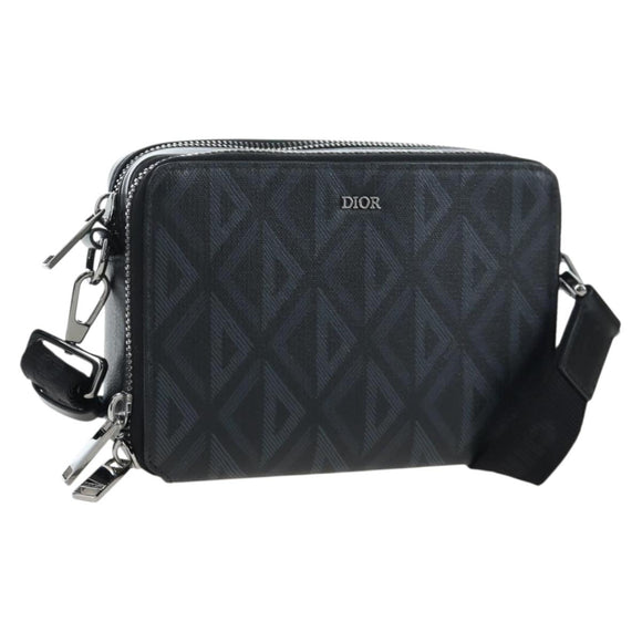 Christian Dior CD Diamond Messenger Shoulder Pouch PVC Black Silver Auth 203261V