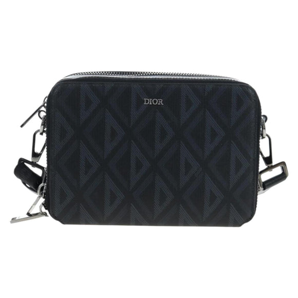 Christian Dior CD Diamond Messenger Shoulder Pouch PVC Black Silver Auth 203261V