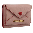 Miu Miu Trifold Wallet Leather Pink Gold Auth 203263A-1