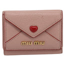 Miu Miu Trifold Wallet Leather Pink Gold Auth 203263A-2