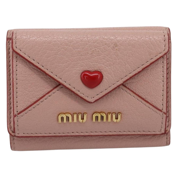 Miu Miu Trifold Wallet Leather Pink Gold Auth 203263A