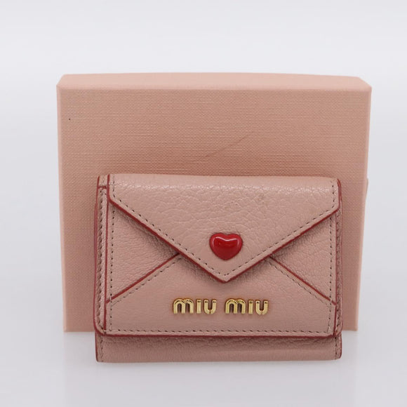 Miu Miu Trifold Wallet Leather Pink Gold Auth 203263A