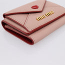 Miu Miu Trifold Wallet Leather Pink Gold Auth 203263A-9