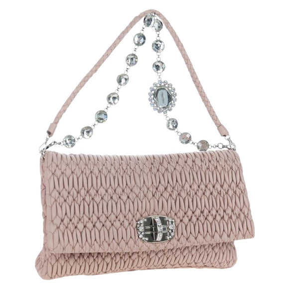 Miu Miu Nappa Crystal Matelasse Bag Leather 3way Pink Silver Auth 203264M