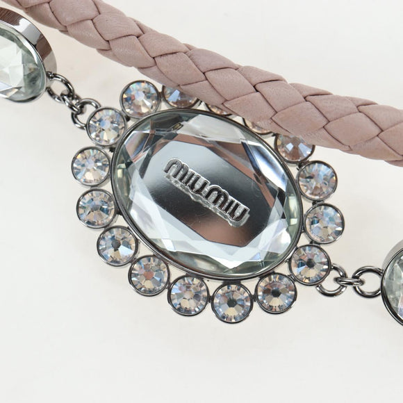 Miu Miu Nappa Crystal Matelasse Bag Leather 3way Pink Silver Auth 203264M