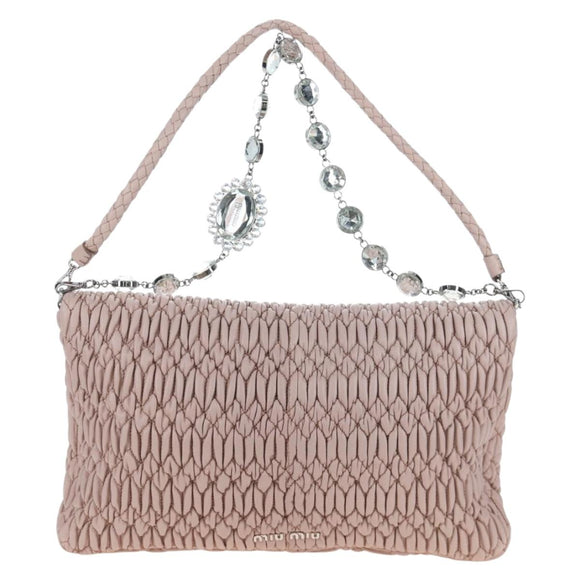 Miu Miu Nappa Crystal Matelasse Bag Leather 3way Pink Silver Auth 203264M