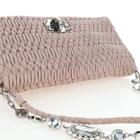 Miu Miu Nappa Crystal Matelasse Bag Leather 3way Pink Silver Auth 203264M