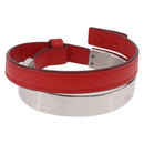LOEWE Bangle Leather Red Silver Auth 203313A-1