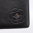 CHANEL Camelia Card Case Calf Skin Black CC Auth 203316A-12