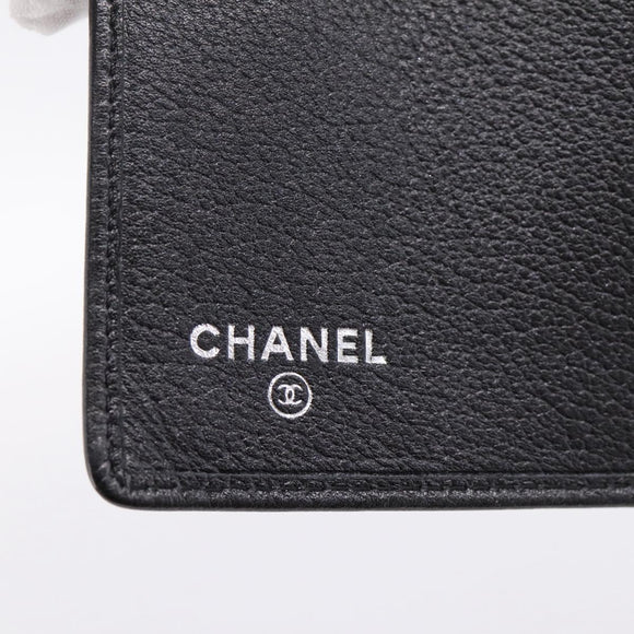 CHANEL Camelia Card Case Calf Skin Black CC Auth 203316A