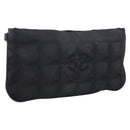 CHANEL New Travel Line Pouch Canvas Black Gold CC Auth 203320-1