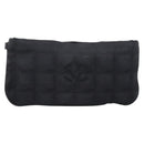 CHANEL New Travel Line Pouch Canvas Black Gold CC Auth 203320-13