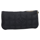 CHANEL New Travel Line Pouch Canvas Black Gold CC Auth 203320-2