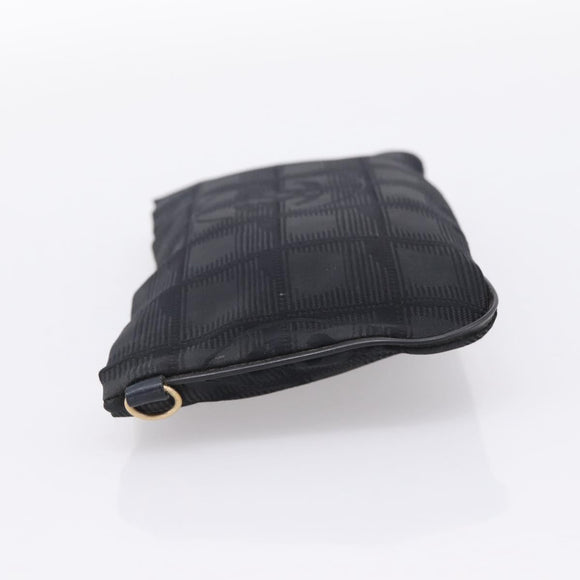 CHANEL New Travel Line Pouch Canvas Black Gold CC Auth 203320