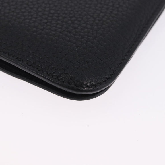 HERMES Dogon GM Wallet Leather Black Silver Auth 203322