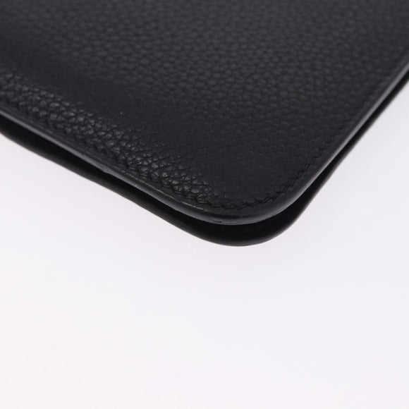 HERMES Dogon GM Wallet Leather Black Silver Auth 203322