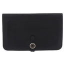 HERMES Dogon GM Wallet Leather Black Silver Auth 203322-2