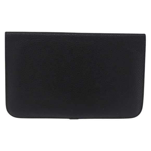 HERMES Dogon GM Wallet Leather Black Silver Auth 203322