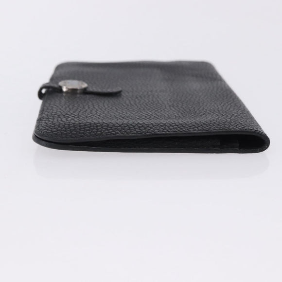 HERMES Dogon GM Wallet Leather Black Silver Auth 203322