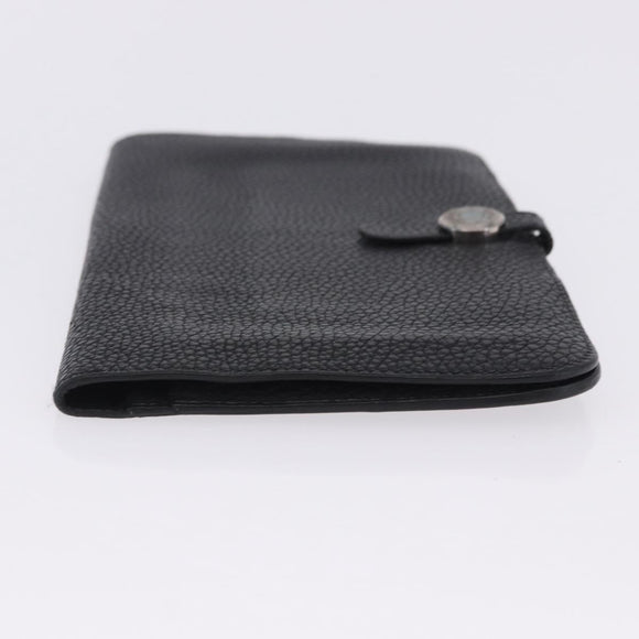 HERMES Dogon GM Wallet Leather Black Silver Auth 203322