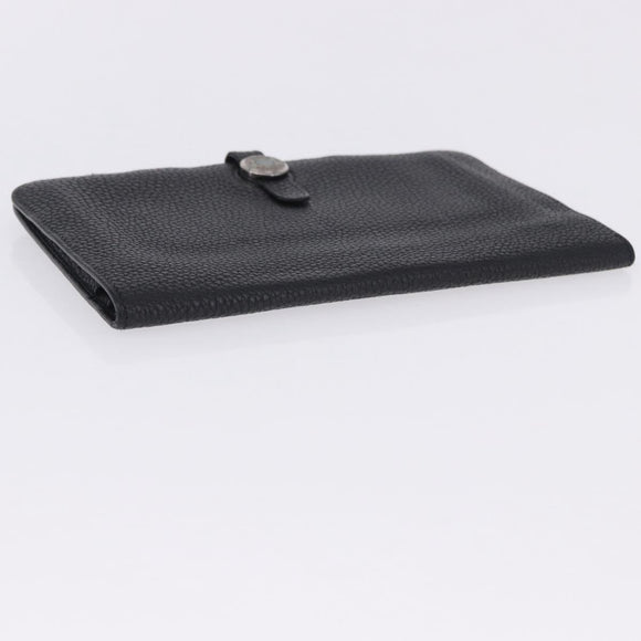 HERMES Dogon GM Wallet Leather Black Silver Auth 203322