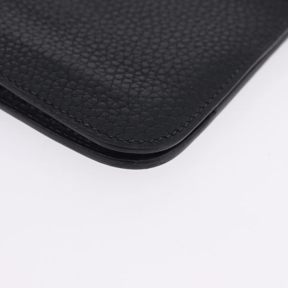 HERMES Dogon GM Wallet Leather Black Silver Auth 203322