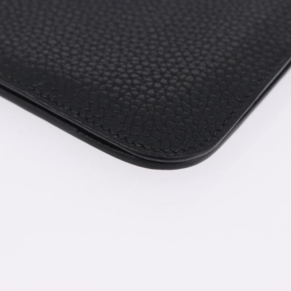 HERMES Dogon GM Wallet Leather Black Silver Auth 203322