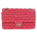 CHANEL Chain Matelasse 2.55 Shoulder Bag Tweed Pink Gold CC Auth 203324SM-13
