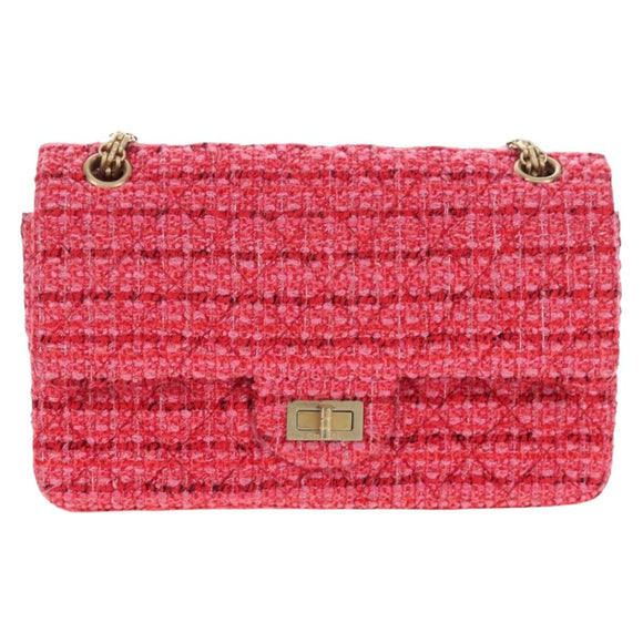 CHANEL Chain Matelasse 2.55 Shoulder Bag Tweed Pink Gold CC Auth 203324SM