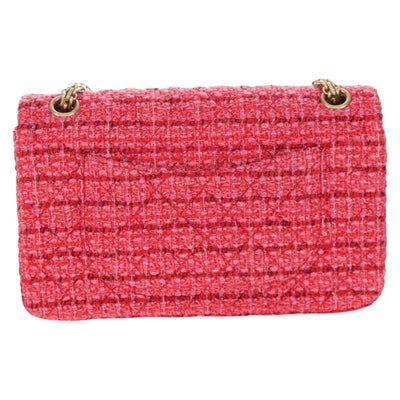CHANEL Chain Matelasse 2.55 Shoulder Bag Tweed Pink Gold CC Auth 203324SM - 0