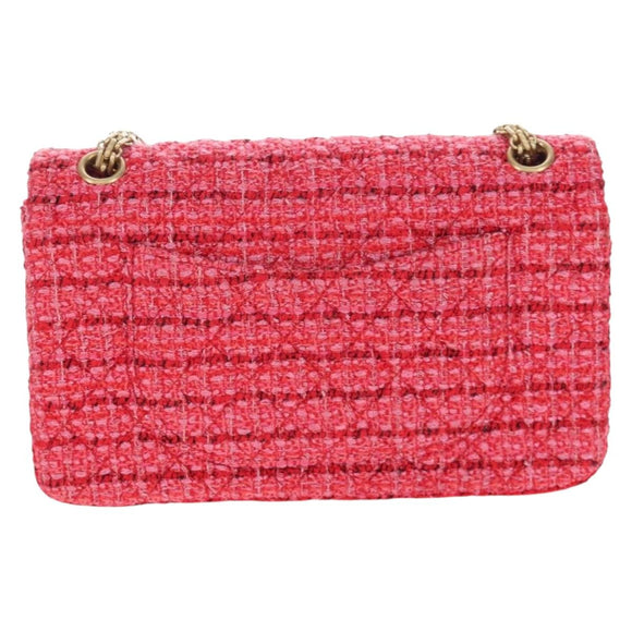 CHANEL Chain Matelasse 2.55 Shoulder Bag Tweed Pink Gold CC Auth 203324SM
