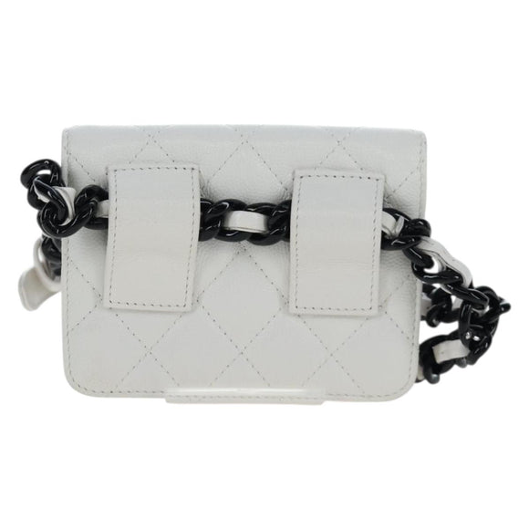 CHANEL Matelasse Chain Waist Bag Caviar Skin White CC Auth 203326M