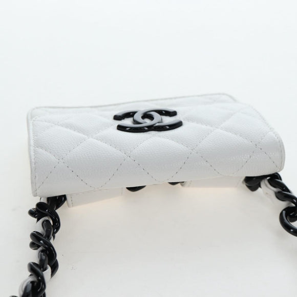 CHANEL Matelasse Chain Waist Bag Caviar Skin White CC Auth 203326M