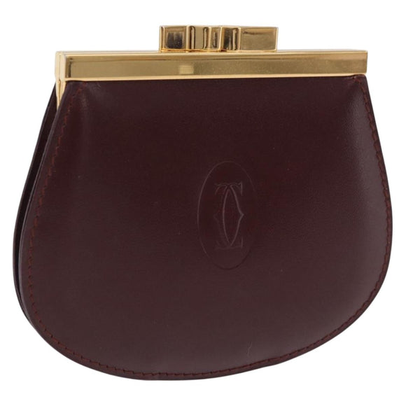 CARTIER Must Line Coin Purse Leather Bordeaux Gold Auth 203332V