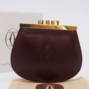 CARTIER Must Line Coin Purse Leather Bordeaux Gold Auth 203332V-12