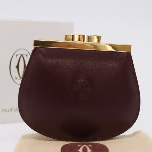 CARTIER Must Line Coin Purse Leather Bordeaux Gold Auth 203332V