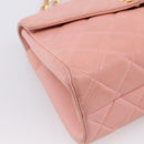 CHANEL Matelasse Chain Shoulder Bag Lamb Skin Pink Gold CC Auth 203333V-15