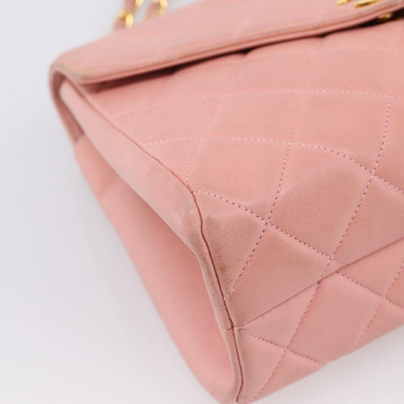 CHANEL Matelasse Chain Shoulder Bag Lamb Skin Pink Gold CC Auth 203333V