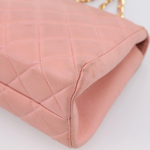 CHANEL Matelasse Chain Shoulder Bag Lamb Skin Pink Gold CC Auth 203333V