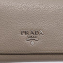 PRADA Long Wallet Leather Beige Silver Auth 203336A-17